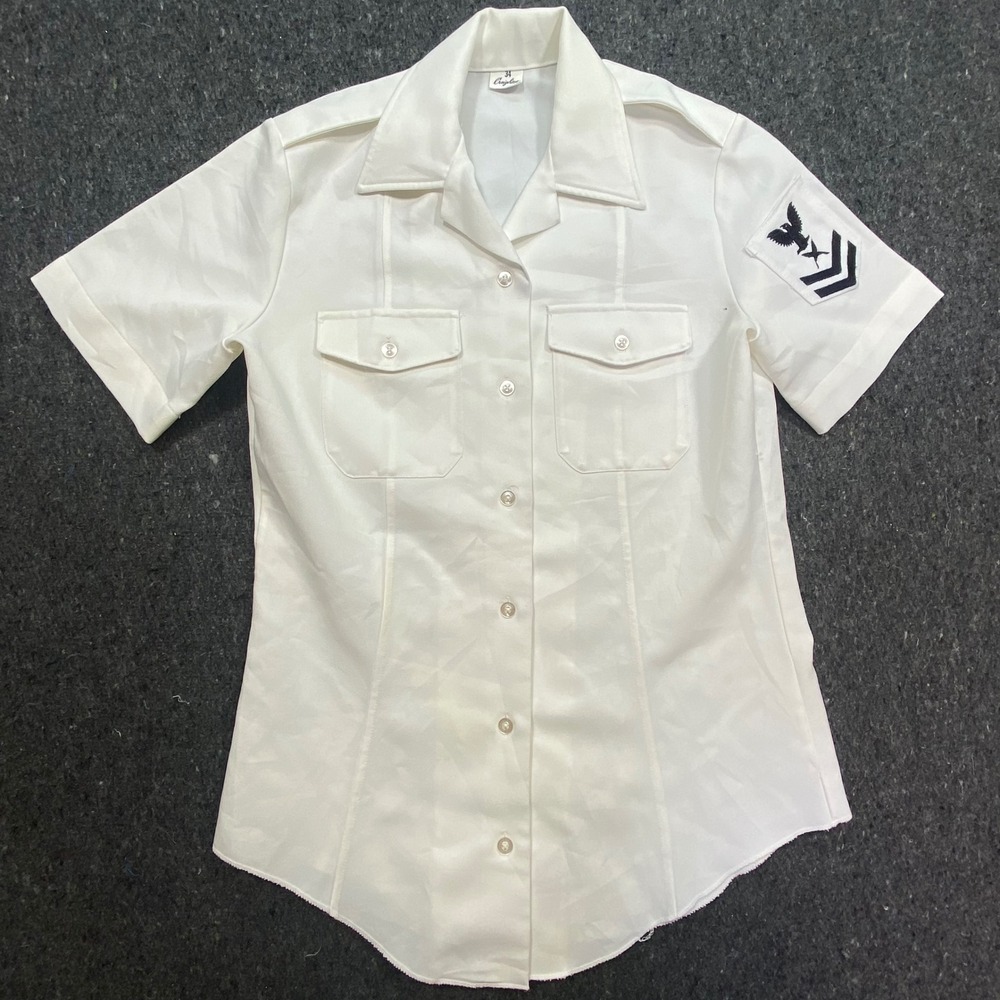 Creighton Vintage Military Men 34 White US Navy‎ Short Sleeve Button Down Shirt